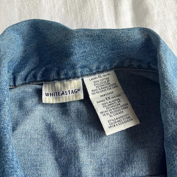 Vintage Floral Stitched Denim Jean Jacket XL - Picture 4 of 6